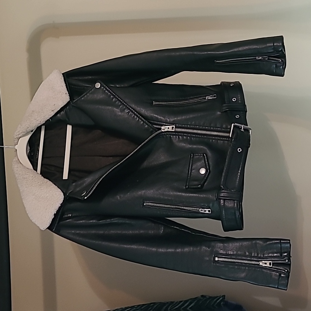 Topshop Faux Leather Lined Moto Jacket